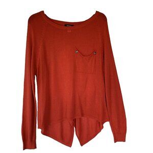 Kerisma Orange Sweater Top M Sheer Back Hi-Low Pocket